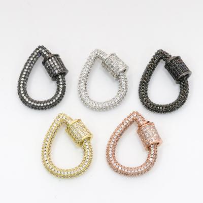 China NEW Style Brass + Zircon Micro CZ Clear Full Pave Drop Shape Clasp With Easy Open Spring For Diy Jewelry for sale