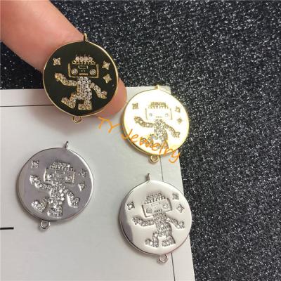 China Clear BOHEMIA CZ Micro Cobblestone Robot On Round Tasty Gold Coin Pendant Charm for sale