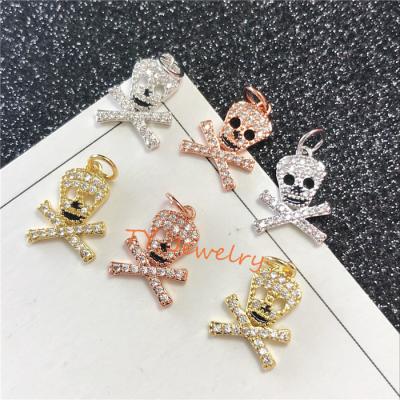 China Hiphop CZ Clear Micro Pave Skull Pendant For Bracelet For Fine Jewelry for sale