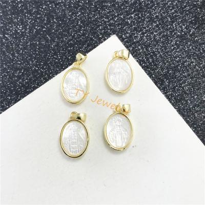 China CLASSIC Wholesale New Design Natural Pearl Virgin Mary Shell Inlaid Copper Ellipse Pendant Jewelry Material for sale