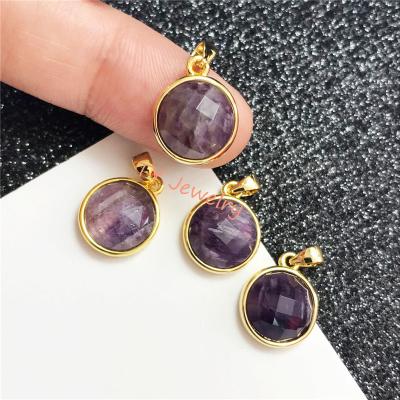 China CLASSIC Wholesale Round Amethyst Bead Stone Pendant Loops Dangle Charm For DIY Jewelry For Necklace for sale