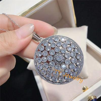 China BOHEMIA New Design Clear CZ Micro Pave Antique Silver Color Large Round Pendant For Jewelry Making for sale