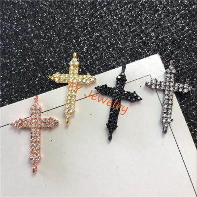 China Spacer Bead CZ Micro Pave Maltese Cross Connector/Link, Zircon Pave Bracelet Necklace Connector for sale