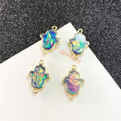 China New Design Fashion Synthetic Opal Hamsa Hand Charms Connector For Jewelry Making for sale