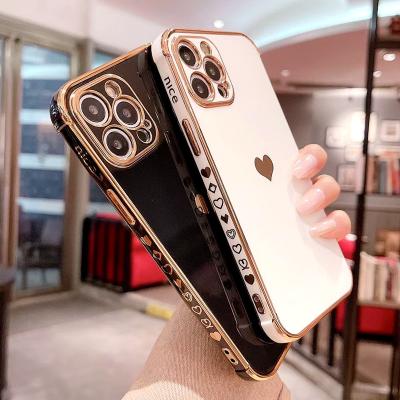 China Love Heart Bumper Back Cover Soft Plated Shockproof Phone Case For iPhone 11 12 13 pro XS Max X XR 7 8 plus mini for sale