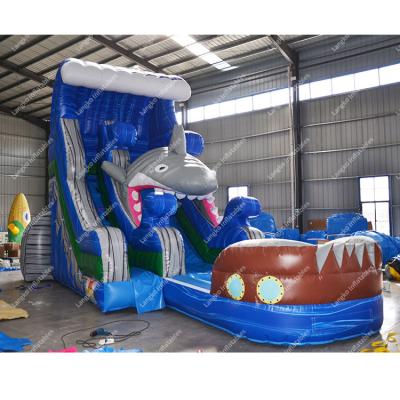 China Amusement park/place party/family/mall/cheap inflatable water slide shark water social center play rental equipment slides bounce house for sale