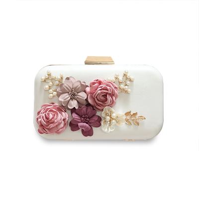 China Custom High Quality PU Leather with Matching Metal Frame Lady's Evening Clutch and Shoes with Pearl and Satin Flower for sale