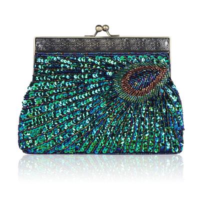 China High quality factory custom vintage ladies peacock blue evening clutch bag for sparkle sequins for sale