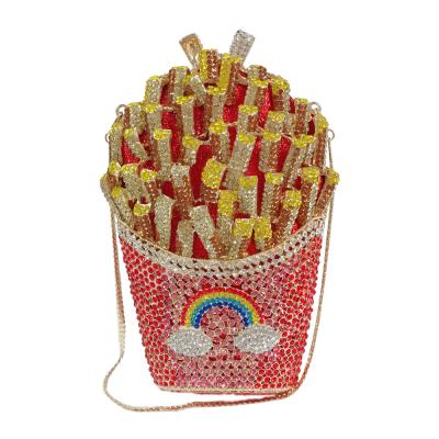 China High quality glitter rhinestone french fries custom made luxury clutch bag for ladies for sale