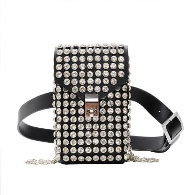 China 2022 new fashionable Korean style Anti-fall PU leather with rhinestone decorate mobile phone bag cross-body female bag for sale