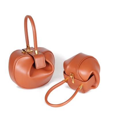 China New High Quality Genuine Leather Top-handle Dumpling Ladies Bucket Handbags Women Genuine Leather Solid Vintage Bell Shape Tote Bags for sale