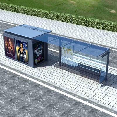 China Waiting/Advertising Bus Prefab Solar Power Outdoor Waterproof Led Advertising Sign Bus Stop Shelter With Kiosk Booth for sale