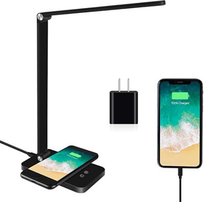 China Guangdong Wholesale Modern Bedside Black Table Lamp Light Led Desk Lamp With Wireless Charger for sale