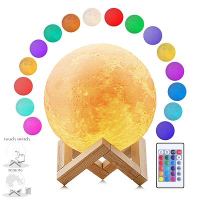 China 3D Printing Moon Light 16 Colors Modern Creative Remote Control Lamp Rechargeable Gift Bedside Night Light for sale