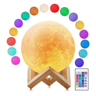 China 2020 Hot Selling Modern 3d Remote Control 3d Moon Lamp 15cm RGB 16 Colors Printing Led Moon Light for sale