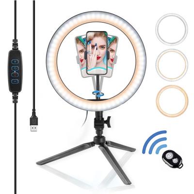 China 10 Inch 26cm Tiktok Live Broadcast Photography Makeup Led Selfie Ring Light With Tripod Stand for sale