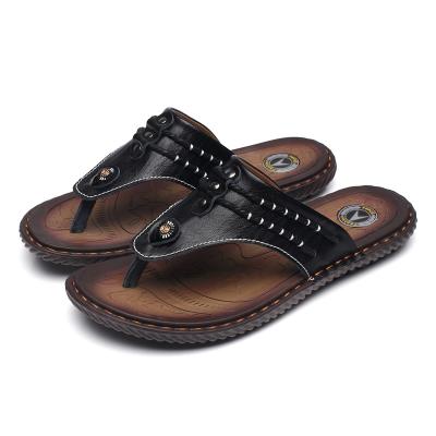 China Fashion trend factory wholesale custom summer shoesLeather men's dragCraft outdoor slippers flip flop slippers for sale