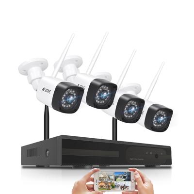 China Built-in 1080P WiFi Nvr System IP Camera Nvr Kit Siren 1080P 4CH CCTV Camera Wireless WiFi Camera Kit for sale