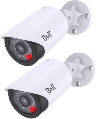 China BNT Vandal Proof Dummy Security Camera, with Red LED Light at Night, for Indoor/Outdoor Home and Business Security (2 Pack, White) for sale