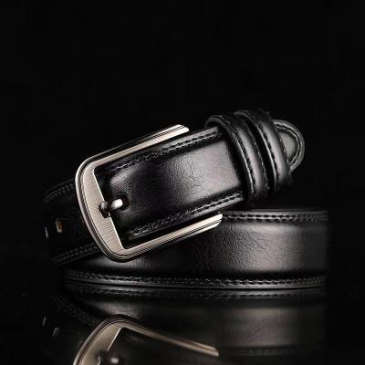 China Two-Layer Lap Brown Genuine Leather Belt Buckle Men's Belt Men's Pin Pin Genuine Leather Youth Men's Middle-aged Belt for sale