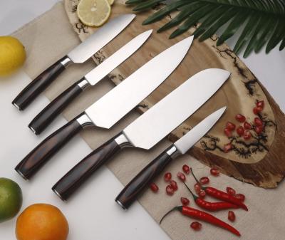 China Sustainable 5 Piece Knife Set Stainless Steel Pakka Wood Handle Kitchen Knife Set for sale