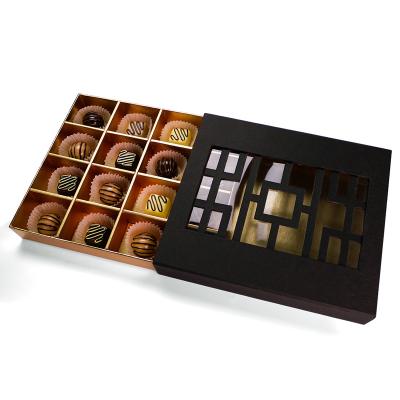 China Handmade Premium Laser Cutting Chocolate Cardboard Packaging Box Choco Truffle Boxes With 16 Cavity for sale