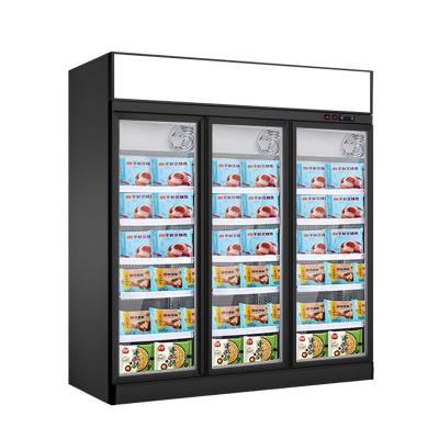 China Industrial Single-temperature Supermarket Frozen Food 3 Glass Door Upright Freezer for sale