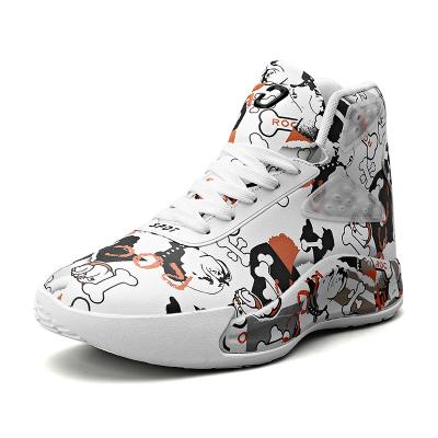 China Skid Proof Creative Graffiti Basketball Sports Shoes Wear-Resistance Sneakers For Men for sale