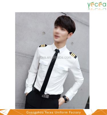 China Fashion Formal Men's Long Sleeve Anti-pilling Pilot Shirt With Epaulets Dress for sale