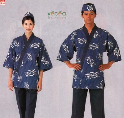 China restaurant & Sushi chef oden pattern flower bar/silk 100% cotton canvas restaurant Kento jumble Japanese kimono style uniform Customize logo for sale