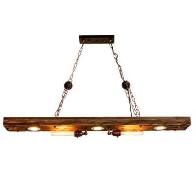 China Traditional American Vintage Industrial Wood Pendant Lighting Indoor Bamboo Hanging Linear LED Chandelier Pendant Light for sale