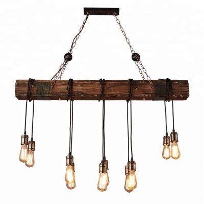 China Traditional Antique Rustic Wooden Carved Chandelier Lamp Led Decoration Industrial Vintage Large Hanging Pendant Light for sale