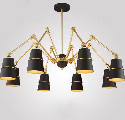 China 6 Heads Black E27 Post Modern Metal Led Suspension Spider Chandelier Edison Indoor Antique Industrial Decoration Pendant Light for sale