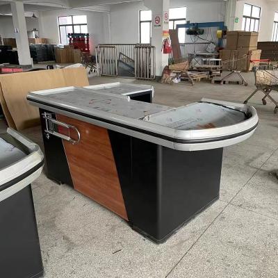 China Supermarket supermarket checkout counter equipment with stainless steel table top for retail shops and stores counter for sale