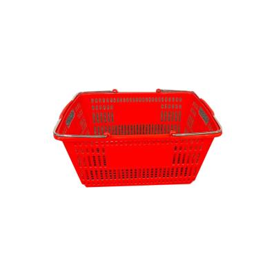 China PP Supermarket Store Large Shopping Cart Wheel Belt Trolley Grocery Cart Business Portable Plastic Storage Basket for sale