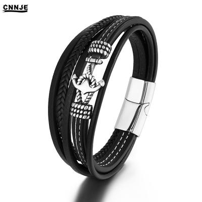 China New Arrival CLASSIC Multi Layers Bracelet Fashion Bracelet Leather Anchor Black Bnagles for sale