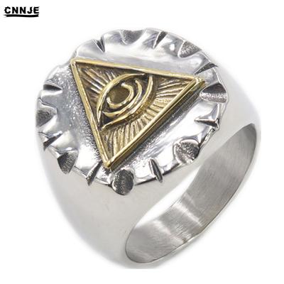 China Religious Casting 316L Stainless Steel Silver Eye Of God Ring Vintage Men Jewelry Rings for sale