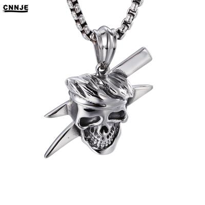 China Stainless Steel Religious Large Skull Jewelry Biker Pendant Necklace Men's Gothic Skeleton Heads Dangle For Men for sale