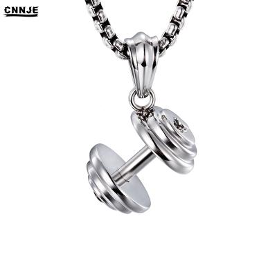 China Dumbbell Religious Silver Gym Jewelry Fitness Necklace Exercise Weightlifting Pendant Necklace for sale