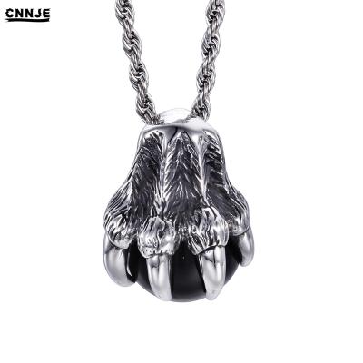 China Wholesale Mens Jewelry Stainless Steel Natural Stone Necklace Black Onyx Pendant Dragon Claw Pendant for sale