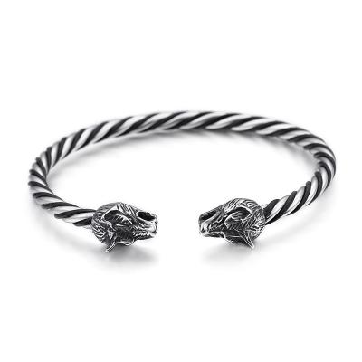 China Factory Stock New Stylish Stainless Steel Wolf Head Bracelets Bangle Men Jewelry for sale