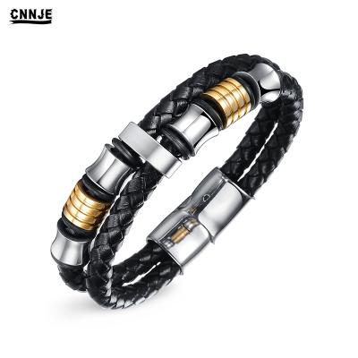 China TRENDY High Quality Stainless Steel Beads Braided Leather Bracelet Jewelry For Men for sale