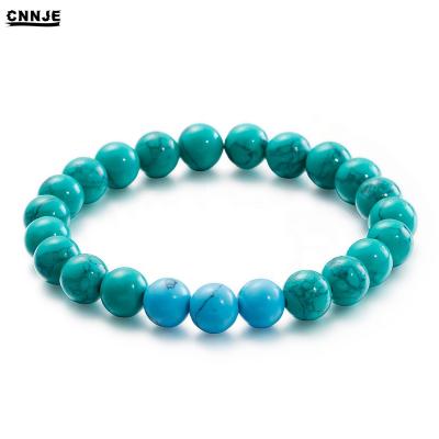 China Pearl Charm Handmade 8MM Blue Turquoise Stone Bead Natural Stretch Bracelet Jewelry Wholesale China for sale