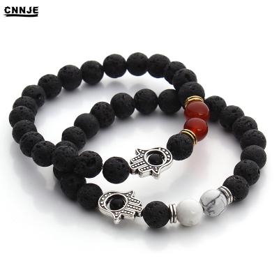 China Custom Volcanic Gemstone Religious Yoga Energy Healing Natural Stone Jewelry Lava Stone Chakra Beaded Reiki Agate Bracelet for sale