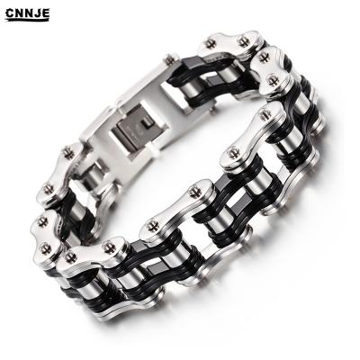 China Trendy Black Men's Link Chain Stainless Steel Punk Gold Motorcycle Biker Bracelet Jewelry for sale