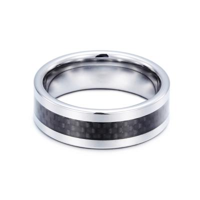 China Popular Wedding Ring Carbon Fiber Inlay Comfort Fitted Edge Beveled Tungsten Ring For Men for sale