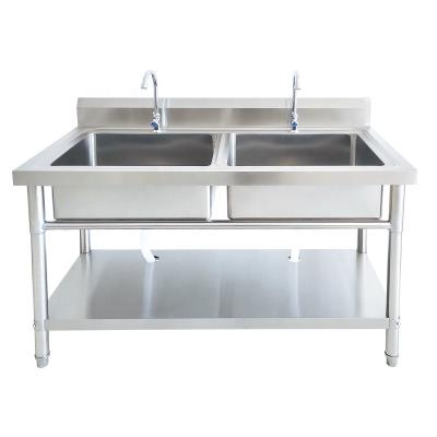 China Without Faucet Double Bowl Stainless Steel Commercial Kitchen Sink for sale