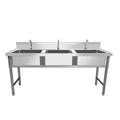 China Without Faucet Custom Size Stainless Steel Restaurant Wash Sink 3 Compartment Commercial Sink for sale