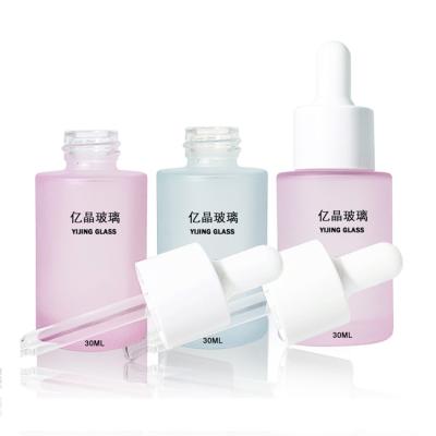 China Silk screen printing 30ml 50ml flat round shoulder serum glas eye eyebrow serum essensal 50ml bottles for sale