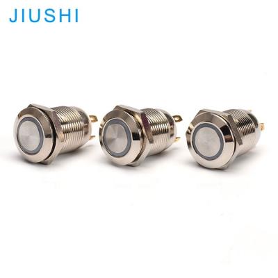 China A12-10D Stainless/Brass Mounting Hole 12MM Ring Stainless/Brass LED Plating Button IP65 Push Button Switch Light Momentary Switch Illuminated CHINA for sale